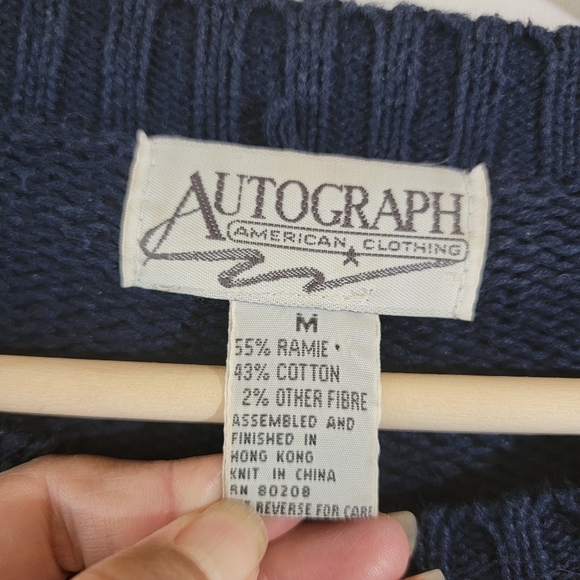 VTG Y2K Blue White Floral Chunky 3-D Knit Pullover Sweater Sz M Crop Cottagecore - Picture 8 of 11